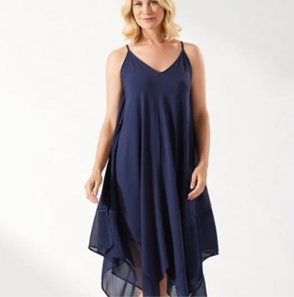 Tommy Bahama Scarf Dress Swim Cover-Up Tank Handkerchief Large XL Navy Beachy